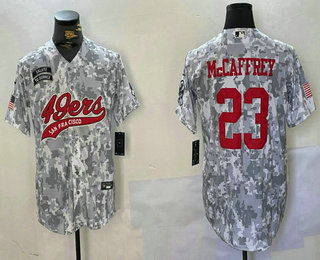 Men's San Francisco 49ers #23 Christian McCaffrey Arctic Camo 2024 Salute to Service Stitched Baseball Jersey