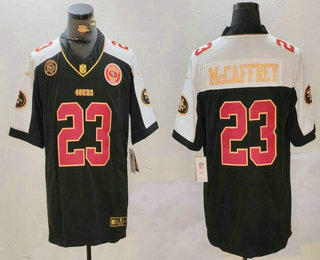 Men's San Francisco 49ers #23 Christian McCaffrey Balck Golden FUSE Team Patch Vapor Limited Stitched Jersey