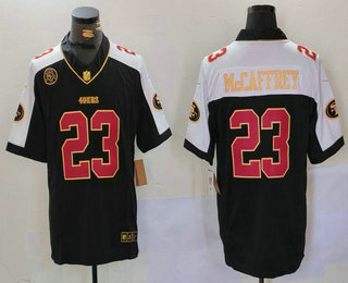 Men's San Francisco 49ers #23 Christian McCaffrey Balck Golden With Patch FUSE Vapor Limited Stitched Jersey