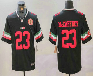 Men's San Francisco 49ers #23 Christian McCaffrey Black FUSE Mexico With Gate Bridge Patch Vapor Limited Stitched Jersey