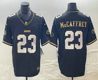 Men's San Francisco 49ers #23 Christian McCaffrey Black Gold FUSE Vapor Limited Stitched Jersey