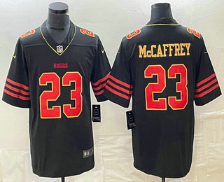 Men's San Francisco 49ers #23 Christian McCaffrey Black Gold Vapor Limited Stitched Jersey 02