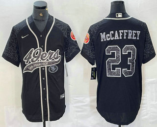 Men's San Francisco 49ers #23 Christian McCaffrey Black Reflective With Patch Cool Base Stitched Baseball Jersey