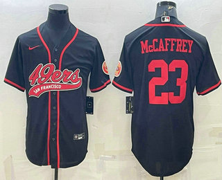 Men's San Francisco 49ers #23 Christian McCaffrey Black With Patch Cool Base Stitched Baseball Jersey