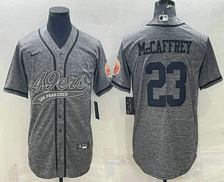 Men's San Francisco 49ers #23 Christian McCaffrey Grey Gridiron With Patch Cool Base Stitched Baseball Jersey