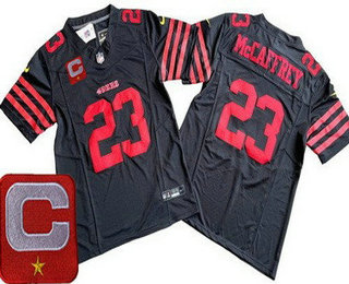 Men's San Francisco 49ers #23 Christian McCaffrey Limited Black C Patch FUSE Vapor Jersey