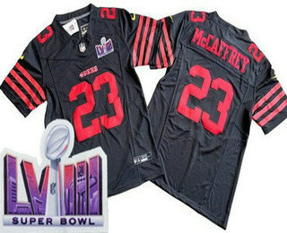 Men's San Francisco 49ers #23 Christian McCaffrey Limited Black FUSE LVIII Super Bowl Vapor Jersey