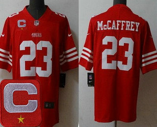 Men's San Francisco 49ers #23 Christian McCaffrey Limited Red C Patch Vapor Jersey