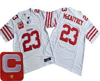 Men's San Francisco 49ers #23 Christian McCaffrey Limited White C Patch FUSE Vapor Jersey