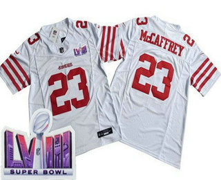 Men's San Francisco 49ers #23 Christian McCaffrey Limited White FUSE LVIII Super Bowl Vapor Jersey