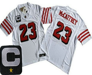 Men's San Francisco 49ers #23 Christian McCaffrey Limited White Throwback C Patch FUSE Vapor Jersey