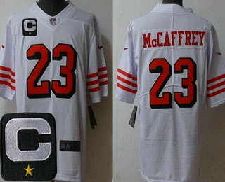 Men's San Francisco 49ers #23 Christian McCaffrey Limited White Throwback C Patch Vapor Jersey