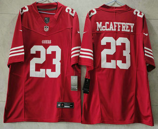 Men's San Francisco 49ers #23 Christian McCaffrey Red 2023 FUSE Vapor Untouchable Limited Stitched Jersey