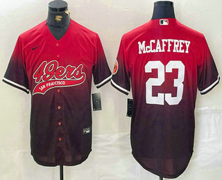 Men's San Francisco 49ers #23 Christian McCaffrey Red Black With Patch Cool Base Stitched Baseball Jersey