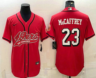 Men's San Francisco 49ers #23 Christian McCaffrey Red Color Rush With Patch Cool Base Stitched Baseball Jersey