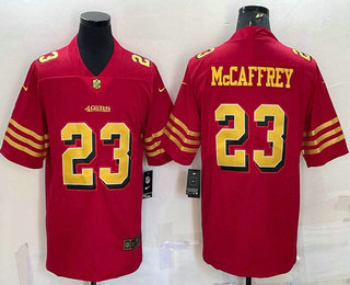 Men's San Francisco 49ers #23 Christian McCaffrey Red Gold 2022 Vapor Untouchable Stitched NFL Nike Limited Jersey