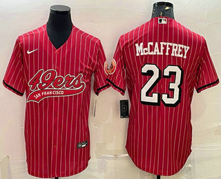 Men's San Francisco 49ers #23 Christian McCaffrey Red Pinstripe Color Rush With Patch Cool Base Stitched Baseball Jersey