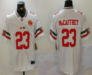 Men's San Francisco 49ers #23 Christian McCaffrey White FUSE Mexico Team Patch Vapor Limited Stitched Jersey