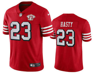 Men's San Francisco 49ers #23 Jamycal Hasty Red 75th 2021 Color Rush Vapor Untouchable Limited Jersey