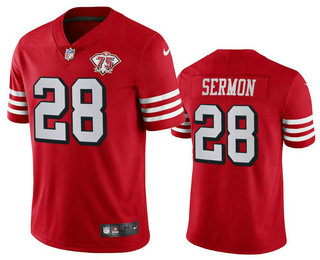 Men's San Francisco 49ers #28 Trey Sermon Red 75th 2021 Color Rush Vapor Untouchable Limited Jersey