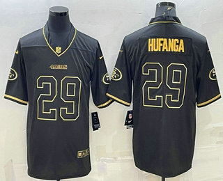 Men's San Francisco 49ers #29 Talanoa Hufanga Black Golden Edition Limited Stitched Jersey