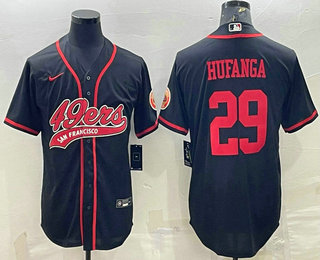 Men's San Francisco 49ers #29 Talanoa Hufanga Black With Patch Cool Base Stitched Baseball Jersey