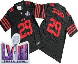 Men's San Francisco 49ers #29 Talanoa Hufanga Limited Black FUSE LVIII Super Bowl Vapor Jersey