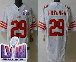 Men's San Francisco 49ers #29 Talanoa Hufanga Limited White FUSE LVIII Super Bowl Vapor Jersey