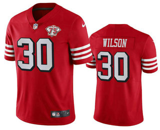 Men's San Francisco 49ers #30 Jeff Wilson Red 75th 2021 Color Rush Vapor Untouchable Limited Jersey