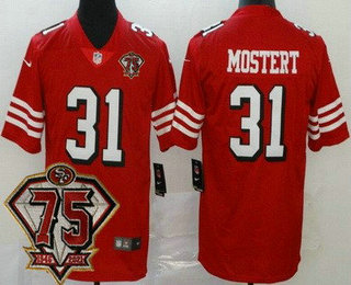 Men's San Francisco 49ers #31 Raheem Mostert Red 75th 2021 Color Rush Vapor Untouchable Limited Jersey