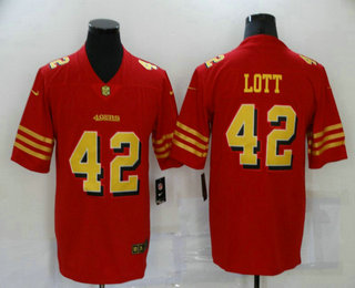 Men's San Francisco 49ers #42 Ronnie Lott Red Gold 2021 Vapor Untouchable Stitched NFL Nike Limited Jersey