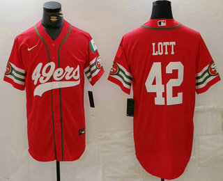 Men's San Francisco 49ers #42 Ronnie Lott Red Mexico Cool Base Stitched Baseball Jersey