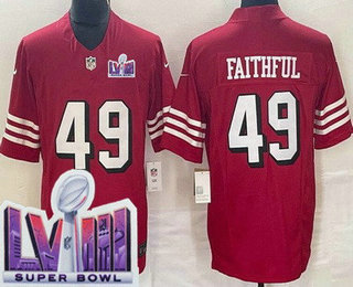 Men's San Francisco 49ers #49 Faithful Limited Red Throwback FUSE LVIII Super Bowl Vapor Jersey
