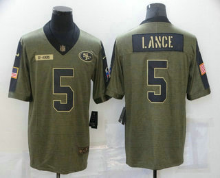 Men's San Francisco 49ers #5 Trey Lance 2021 Olive Salute To Service Limited Stitched Jersey