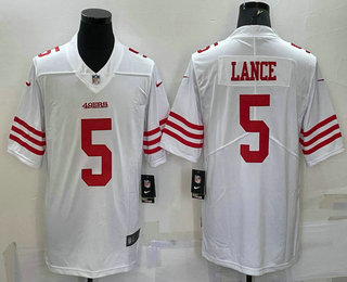 Men's San Francisco 49ers #5 Trey Lance 2022 New White Vapor Untouchable Limited Stitched Jersey