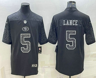 Men's San Francisco 49ers #5 Trey Lance Black Reflective Limited Stitched Football Jersey