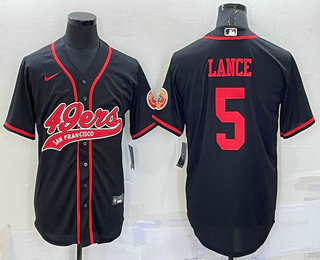 Men's San Francisco 49ers #5 Trey Lance Black Stitched Cool Base Nike Baseball Jersey