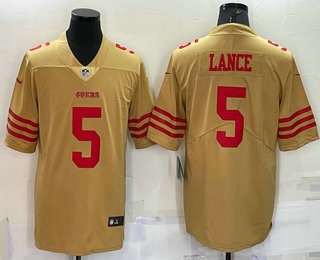 Men's San Francisco 49ers #5 Trey Lance Gold NEW 2022 Inverted Legend Stitched NFL Nike Limited Jersey