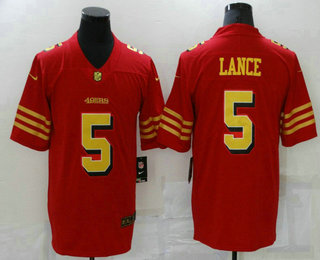 Men's San Francisco 49ers #5 Trey Lance Red Gold 2021 Vapor Untouchable Stitched NFL Nike Limited Jersey