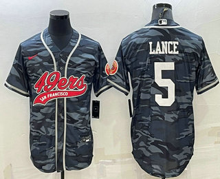 Men's San Francisco 49ers #5 Trey Lance White Name Grey Camo With Patch Cool Base Stitched Baseball Jersey