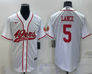 Men's San Francisco 49ers #5 Trey Lance White Stitched Cool Base Nike Baseball Jersey