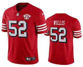 Men's San Francisco 49ers #52 Patrick Willis Red 75th 2021 Color Rush Vapor Untouchable Limited Jersey