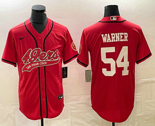 Men's San Francisco 49ers #54 Bobby Wagner Red With Patch Cool Base Stitched Baseball Jersey