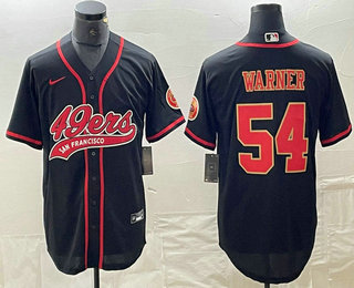 Men's San Francisco 49ers #54 Fred Warner Black Red With Patch Cool Base Stitched Baseball Jersey