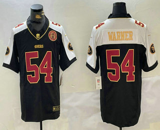 Men's San Francisco 49ers #54 Fred Warner Black White FUSE With Patch Limited Stitched Jersey