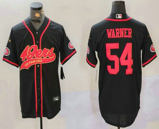 Men's San Francisco 49ers #54 Fred Warner Black With Patch Cool Base Stitched Baseball Jersey