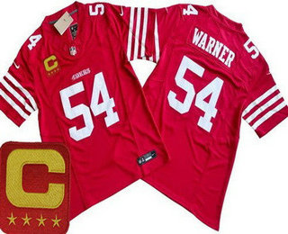 Men's San Francisco 49ers #54 Fred Warner Limited Red C Patch FUSE Vapor Jersey