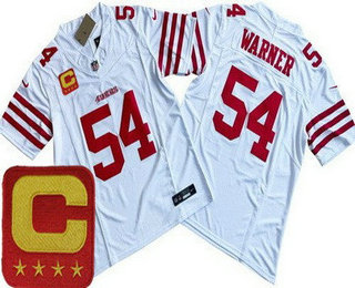 Men's San Francisco 49ers #54 Fred Warner Limited White C Patch FUSE Vapor Jersey