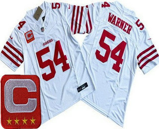 Men's San Francisco 49ers #54 Fred Warner Limited White C Patch FUSE Vapor Jersey