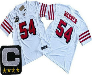 Men's San Francisco 49ers #54 Fred Warner Limited White Throwback C Patch FUSE Vapor Jersey